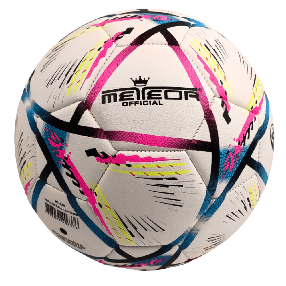 Meteor Official Soccer Ball Leather 32 Panel Multicolor Size 5