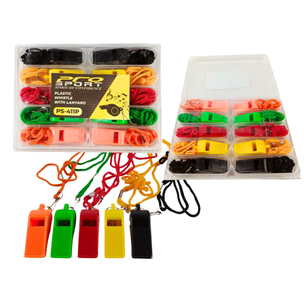 Pro Sport Plastic Whistle with Lanyard 10 pcs